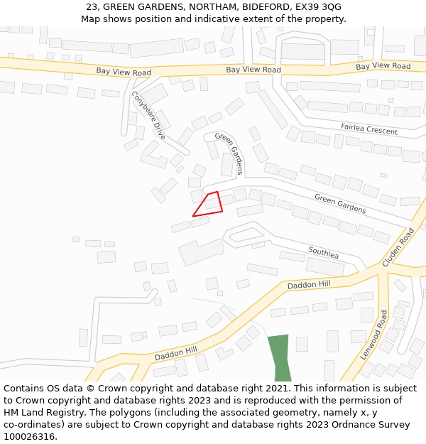 23, GREEN GARDENS, NORTHAM, BIDEFORD, EX39 3QG: Location map and indicative extent of plot