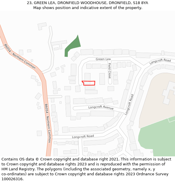 23, GREEN LEA, DRONFIELD WOODHOUSE, DRONFIELD, S18 8YA: Location map and indicative extent of plot