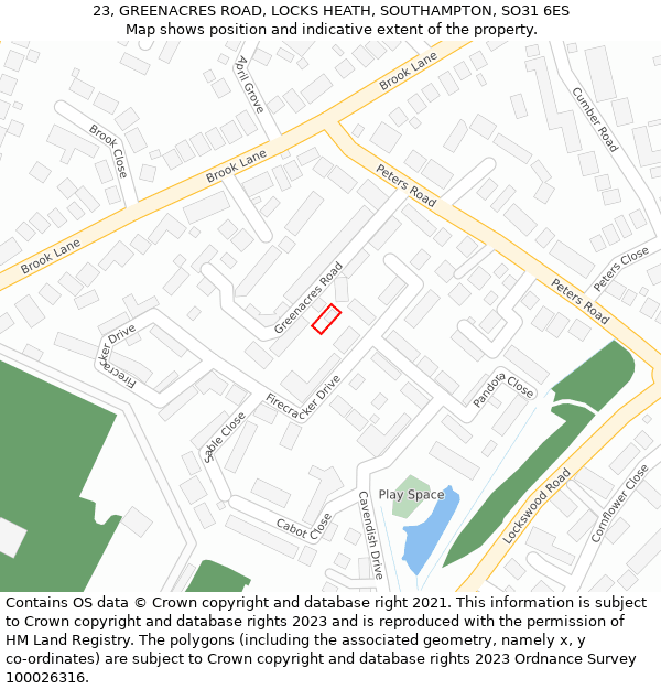 23, GREENACRES ROAD, LOCKS HEATH, SOUTHAMPTON, SO31 6ES: Location map and indicative extent of plot