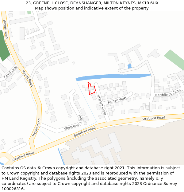 23, GREENELL CLOSE, DEANSHANGER, MILTON KEYNES, MK19 6UX: Location map and indicative extent of plot
