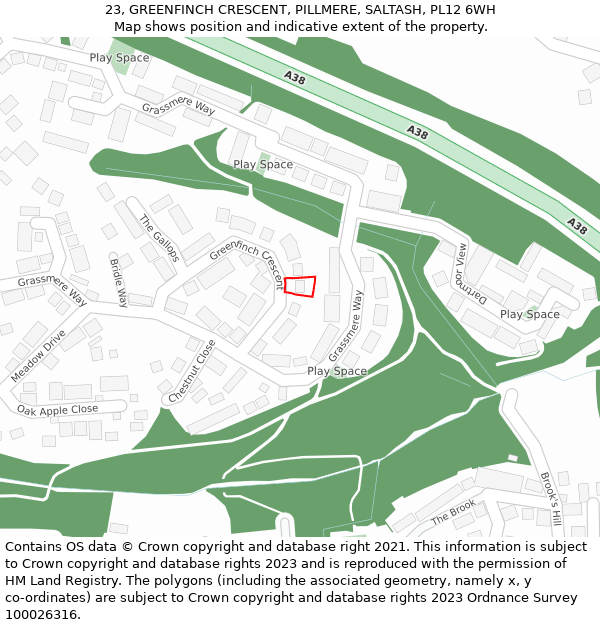 23, GREENFINCH CRESCENT, PILLMERE, SALTASH, PL12 6WH: Location map and indicative extent of plot