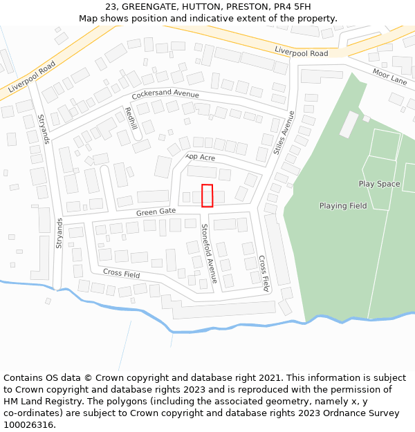 23, GREENGATE, HUTTON, PRESTON, PR4 5FH: Location map and indicative extent of plot