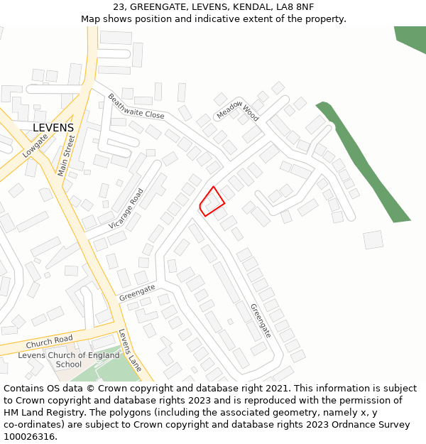 23, GREENGATE, LEVENS, KENDAL, LA8 8NF: Location map and indicative extent of plot