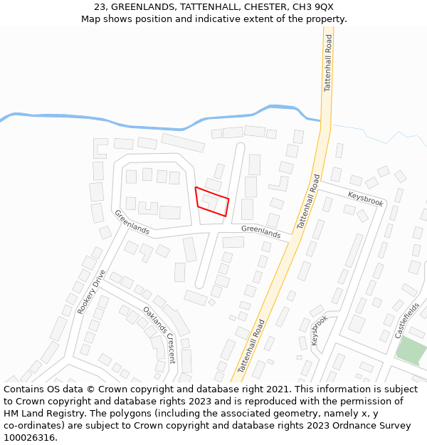 23, GREENLANDS, TATTENHALL, CHESTER, CH3 9QX: Location map and indicative extent of plot