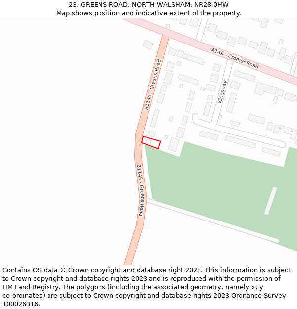 23, GREENS ROAD, NORTH WALSHAM, NR28 0HW: Location map and indicative extent of plot