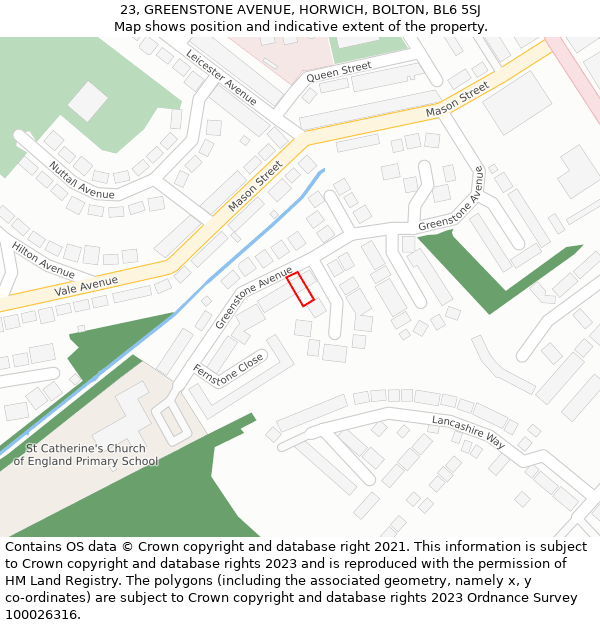 23, GREENSTONE AVENUE, HORWICH, BOLTON, BL6 5SJ: Location map and indicative extent of plot