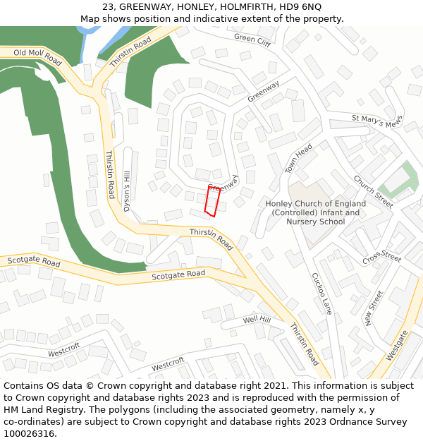 23, GREENWAY, HONLEY, HOLMFIRTH, HD9 6NQ: Location map and indicative extent of plot