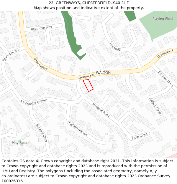 23, GREENWAYS, CHESTERFIELD, S40 3HF: Location map and indicative extent of plot