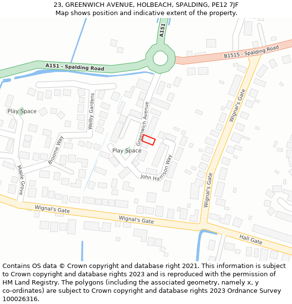 23, GREENWICH AVENUE, HOLBEACH, SPALDING, PE12 7JF: Location map and indicative extent of plot