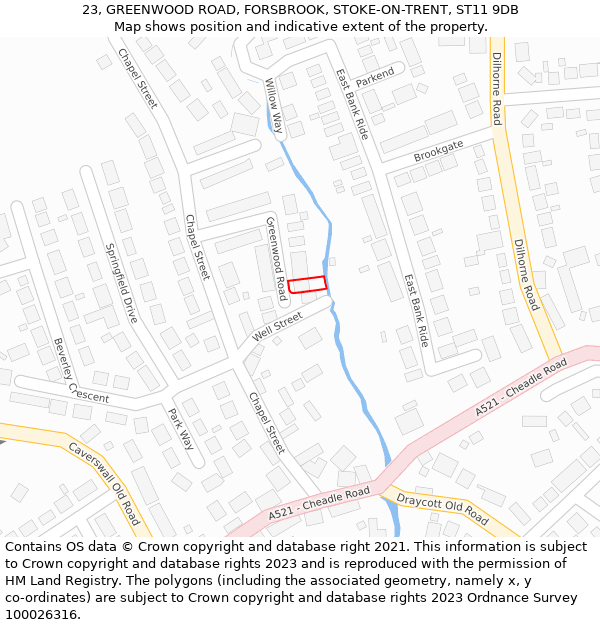 23, GREENWOOD ROAD, FORSBROOK, STOKE-ON-TRENT, ST11 9DB: Location map and indicative extent of plot