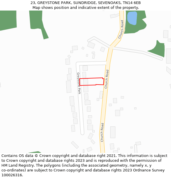 23, GREYSTONE PARK, SUNDRIDGE, SEVENOAKS, TN14 6EB: Location map and indicative extent of plot