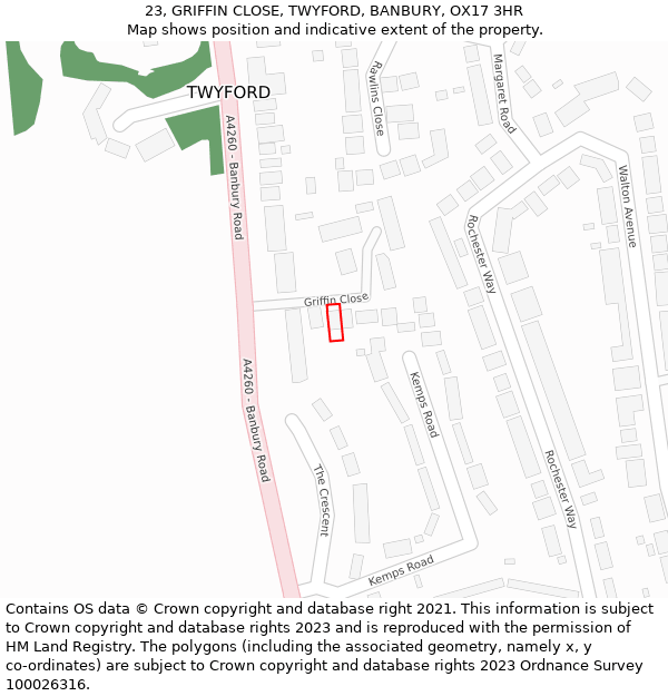 23, GRIFFIN CLOSE, TWYFORD, BANBURY, OX17 3HR: Location map and indicative extent of plot