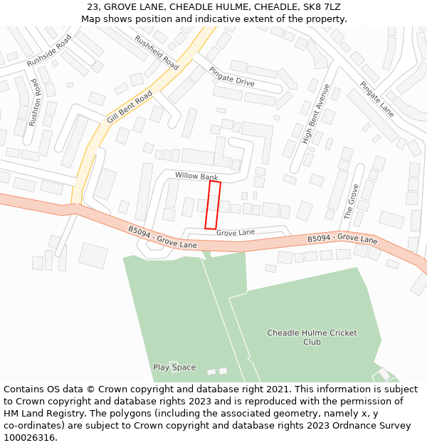 23, GROVE LANE, CHEADLE HULME, CHEADLE, SK8 7LZ: Location map and indicative extent of plot