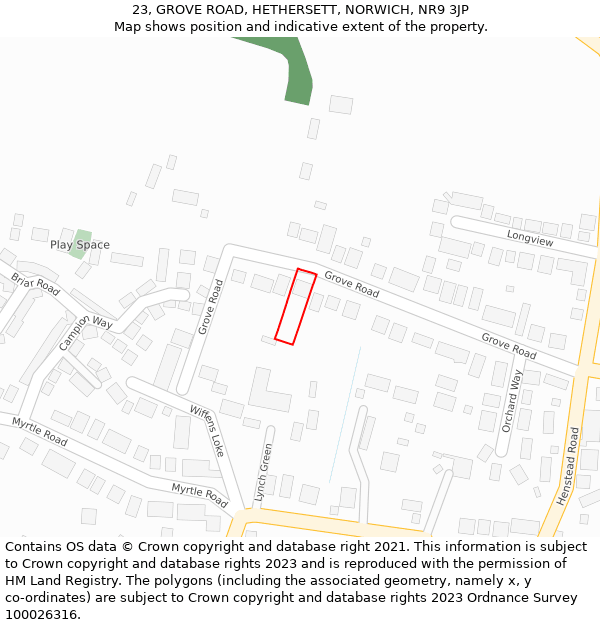 23, GROVE ROAD, HETHERSETT, NORWICH, NR9 3JP: Location map and indicative extent of plot