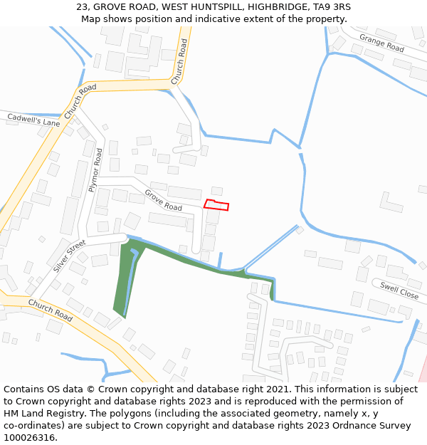 23, GROVE ROAD, WEST HUNTSPILL, HIGHBRIDGE, TA9 3RS: Location map and indicative extent of plot