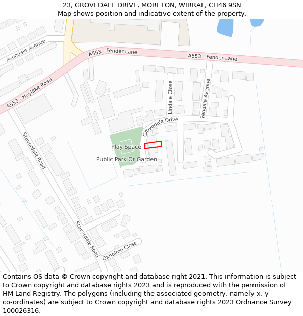 23, GROVEDALE DRIVE, MORETON, WIRRAL, CH46 9SN: Location map and indicative extent of plot