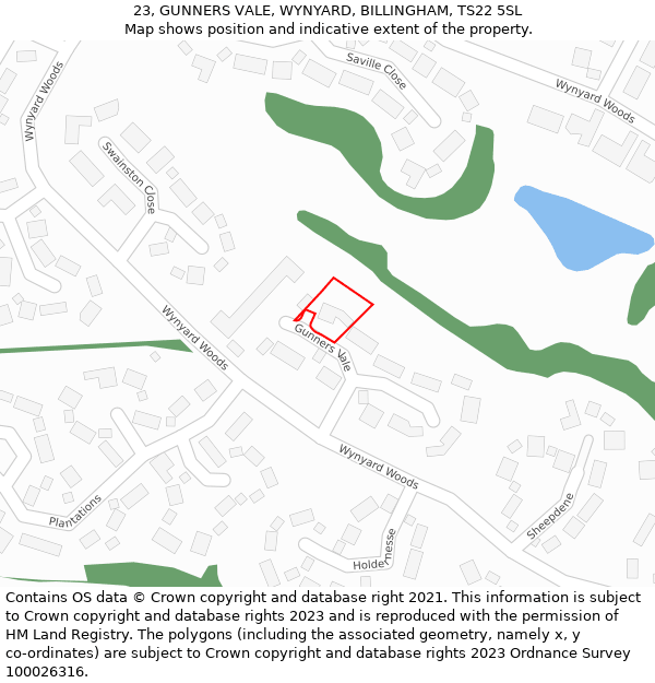 23, GUNNERS VALE, WYNYARD, BILLINGHAM, TS22 5SL: Location map and indicative extent of plot