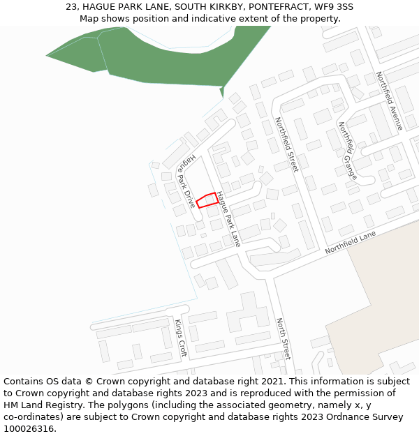 23, HAGUE PARK LANE, SOUTH KIRKBY, PONTEFRACT, WF9 3SS: Location map and indicative extent of plot