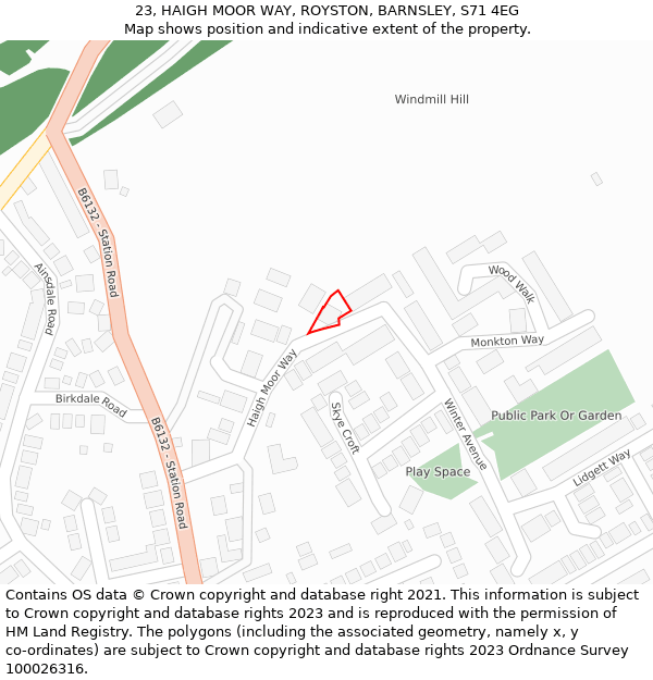 23, HAIGH MOOR WAY, ROYSTON, BARNSLEY, S71 4EG: Location map and indicative extent of plot