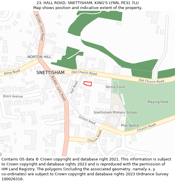 23, HALL ROAD, SNETTISHAM, KING'S LYNN, PE31 7LU: Location map and indicative extent of plot