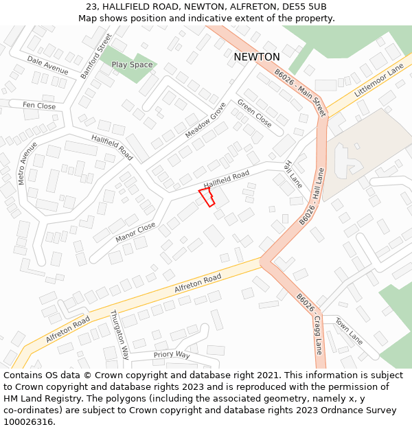 23, HALLFIELD ROAD, NEWTON, ALFRETON, DE55 5UB: Location map and indicative extent of plot