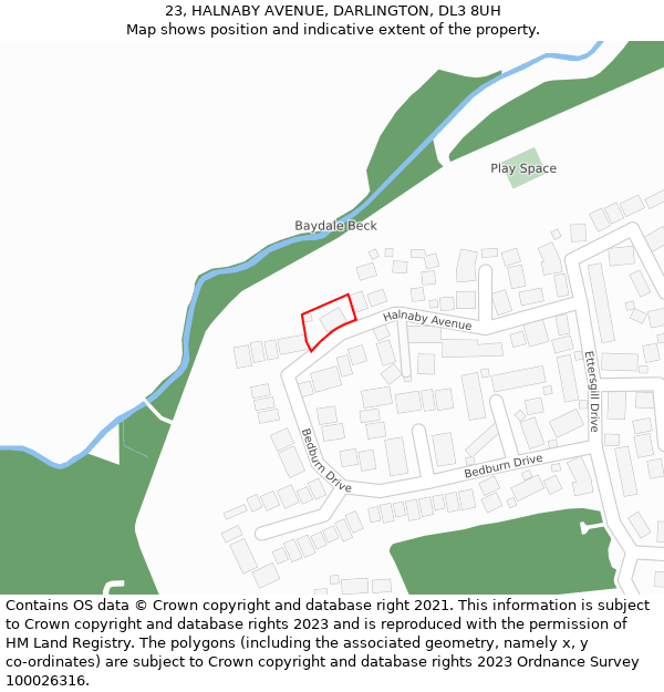 23, HALNABY AVENUE, DARLINGTON, DL3 8UH: Location map and indicative extent of plot