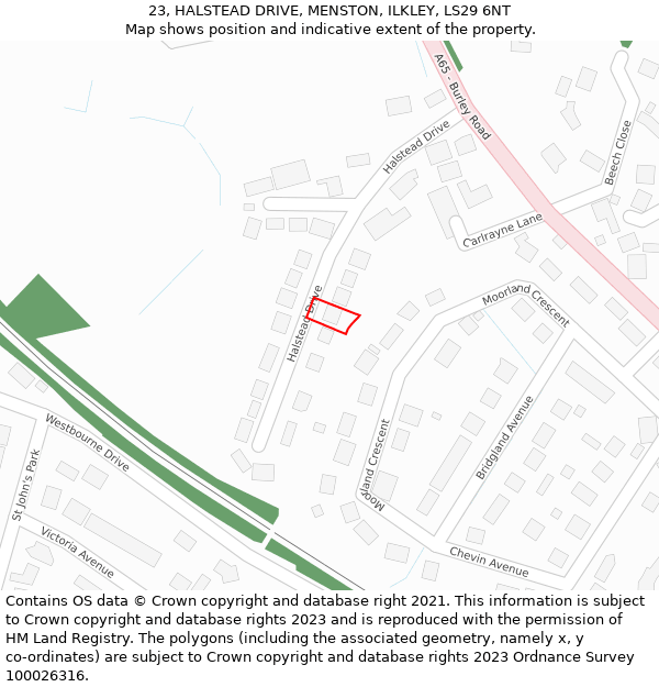 23, HALSTEAD DRIVE, MENSTON, ILKLEY, LS29 6NT: Location map and indicative extent of plot