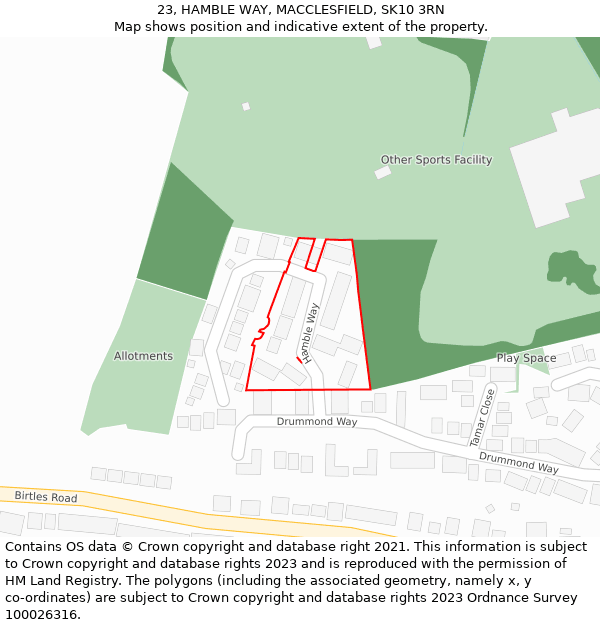23, HAMBLE WAY, MACCLESFIELD, SK10 3RN: Location map and indicative extent of plot