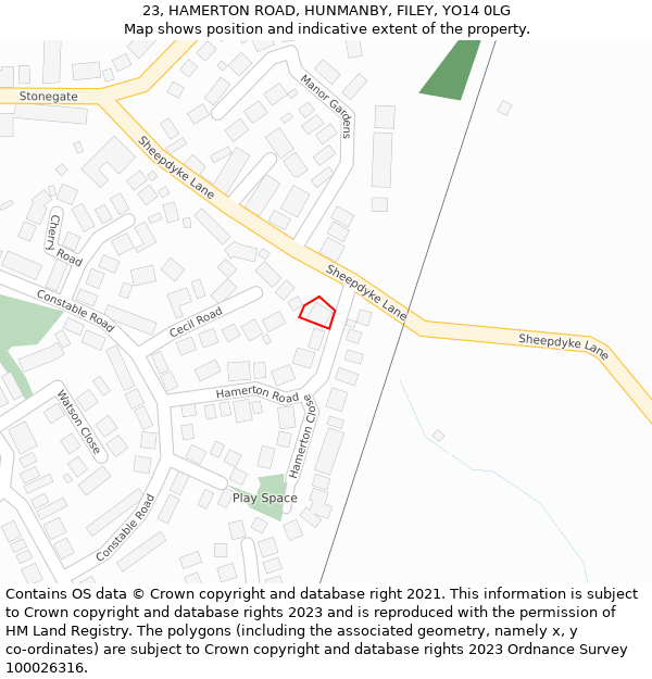 23, HAMERTON ROAD, HUNMANBY, FILEY, YO14 0LG: Location map and indicative extent of plot