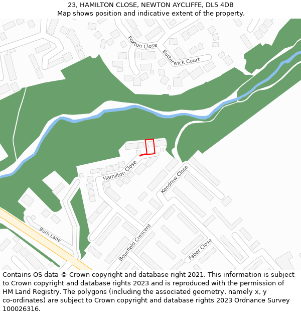23, HAMILTON CLOSE, NEWTON AYCLIFFE, DL5 4DB: Location map and indicative extent of plot