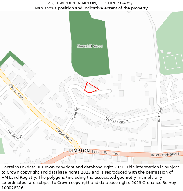 23, HAMPDEN, KIMPTON, HITCHIN, SG4 8QH: Location map and indicative extent of plot