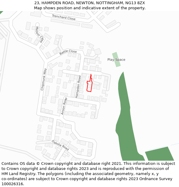 23, HAMPDEN ROAD, NEWTON, NOTTINGHAM, NG13 8ZX: Location map and indicative extent of plot