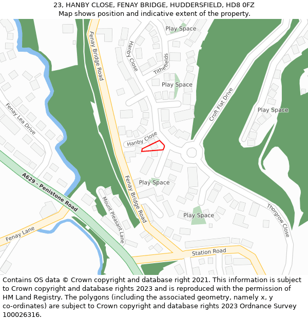 23, HANBY CLOSE, FENAY BRIDGE, HUDDERSFIELD, HD8 0FZ: Location map and indicative extent of plot