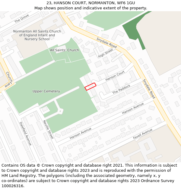 23, HANSON COURT, NORMANTON, WF6 1GU: Location map and indicative extent of plot