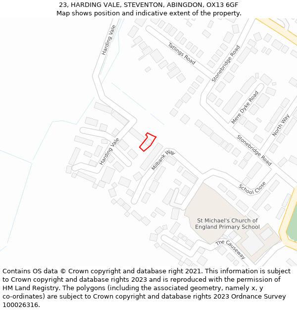 23, HARDING VALE, STEVENTON, ABINGDON, OX13 6GF: Location map and indicative extent of plot