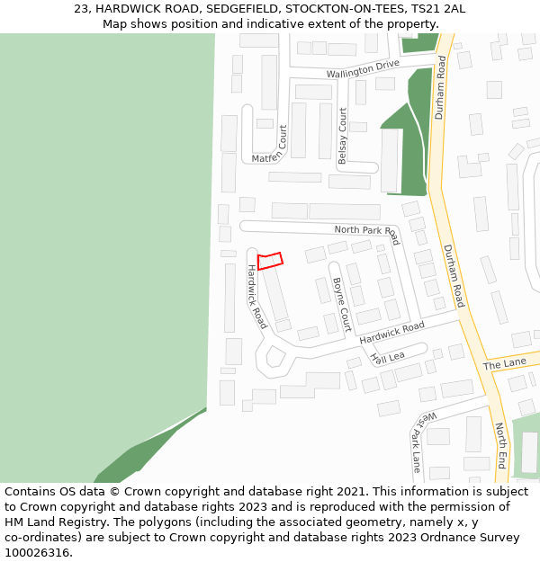 23, HARDWICK ROAD, SEDGEFIELD, STOCKTON-ON-TEES, TS21 2AL: Location map and indicative extent of plot