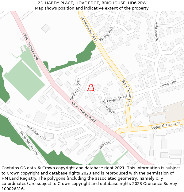 23, HARDY PLACE, HOVE EDGE, BRIGHOUSE, HD6 2PW: Location map and indicative extent of plot