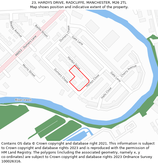 23, HARDYS DRIVE, RADCLIFFE, MANCHESTER, M26 2TL: Location map and indicative extent of plot