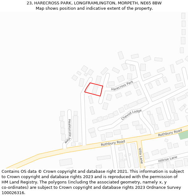 23, HARECROSS PARK, LONGFRAMLINGTON, MORPETH, NE65 8BW: Location map and indicative extent of plot