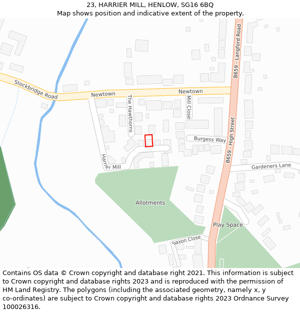 23, HARRIER MILL, HENLOW, SG16 6BQ: Location map and indicative extent of plot