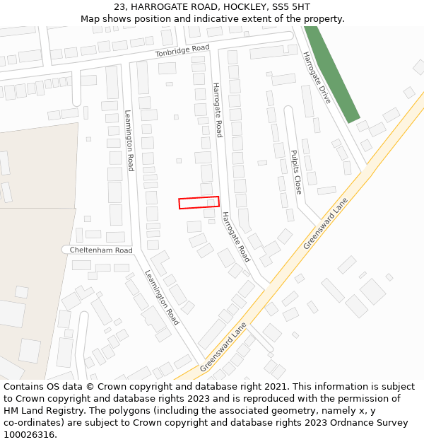 23, HARROGATE ROAD, HOCKLEY, SS5 5HT: Location map and indicative extent of plot