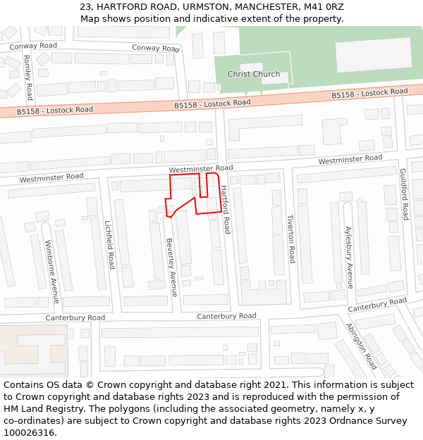 23, HARTFORD ROAD, URMSTON, MANCHESTER, M41 0RZ: Location map and indicative extent of plot