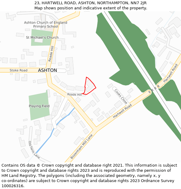 23, HARTWELL ROAD, ASHTON, NORTHAMPTON, NN7 2JR: Location map and indicative extent of plot