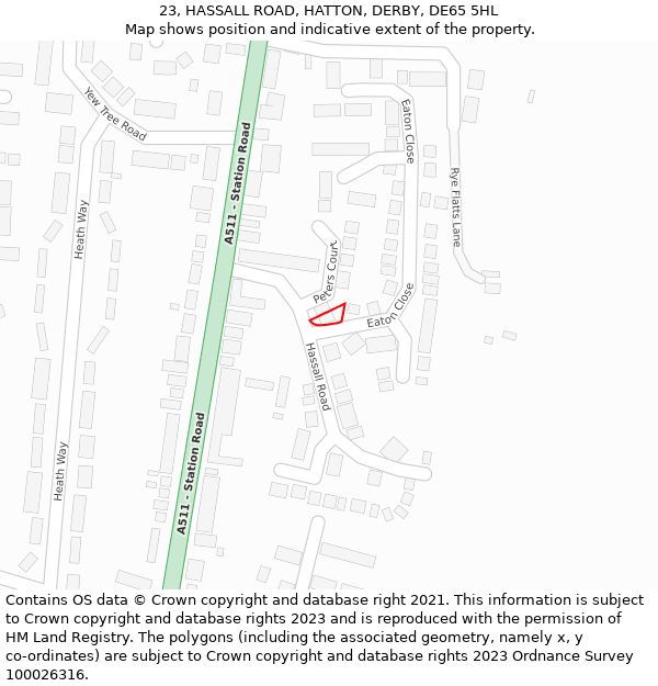 23, HASSALL ROAD, HATTON, DERBY, DE65 5HL: Location map and indicative extent of plot