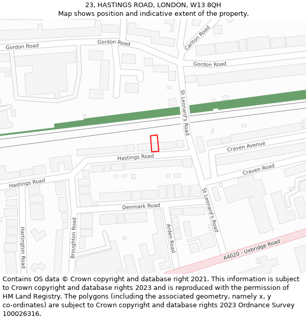 23, HASTINGS ROAD, LONDON, W13 8QH: Location map and indicative extent of plot