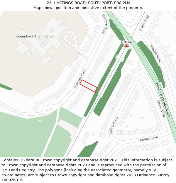 23, HASTINGS ROAD, SOUTHPORT, PR8 2LN: Location map and indicative extent of plot