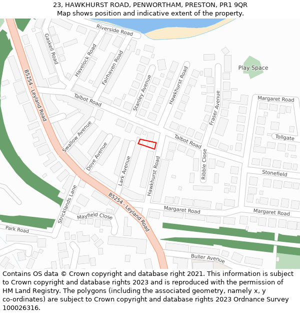 23, HAWKHURST ROAD, PENWORTHAM, PRESTON, PR1 9QR: Location map and indicative extent of plot