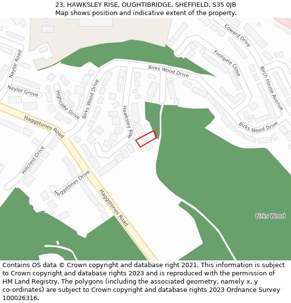 23, HAWKSLEY RISE, OUGHTIBRIDGE, SHEFFIELD, S35 0JB: Location map and indicative extent of plot