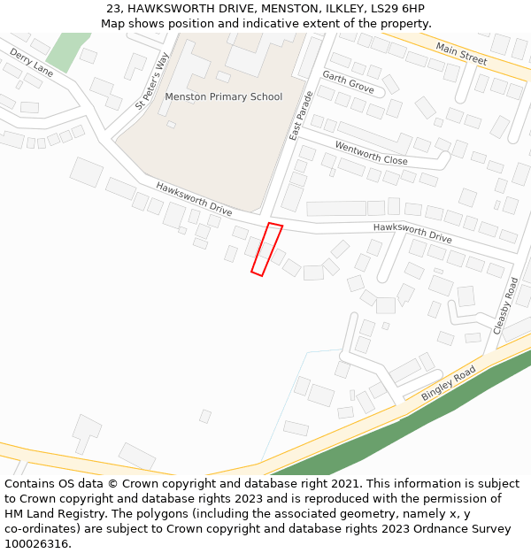 23, HAWKSWORTH DRIVE, MENSTON, ILKLEY, LS29 6HP: Location map and indicative extent of plot