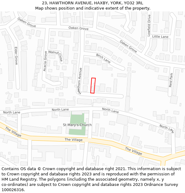 23, HAWTHORN AVENUE, HAXBY, YORK, YO32 3RL: Location map and indicative extent of plot